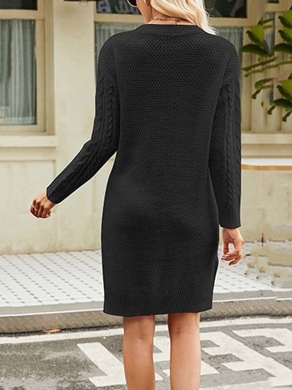 Damstickklänning Stickad Akryl Svart-3