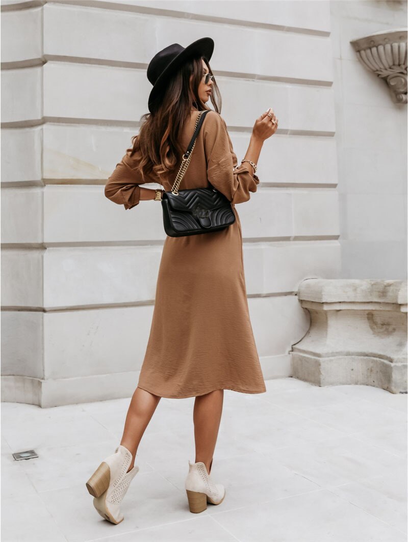 Dam Klänning Midi Blusstil Mjuk Tyg-3