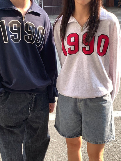 Dam Tröja Retro Halv Dragkedja 90-Tal Polyester-5