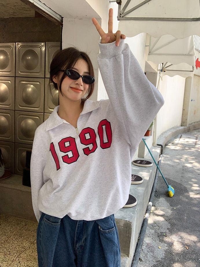 Dam Tröja Retro Halv Dragkedja 90-Tal Polyester-4