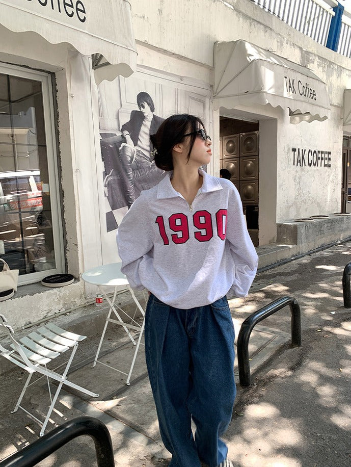 Dam Tröja Retro Halv Dragkedja 90-Tal Polyester-3