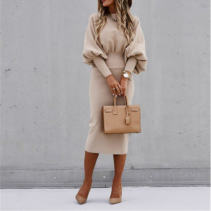 Dam Klänning Midi Puffiga Ärmar Högkvalitativt Tyg-1