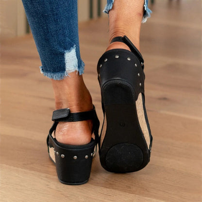 Dam Sandaler Läder Sommarstil med Gel-Dämpning och Robust Sula-5