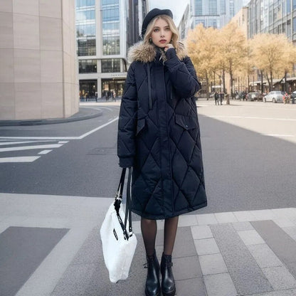 Variant image for Lång Vinterjacka Dam Quiltad Med Huva i Ull och Polyester-6