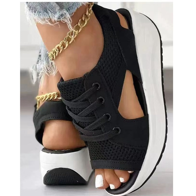 Dam Sandaler Peep-tå Syntetiska Material med Kontrastpaneler-2