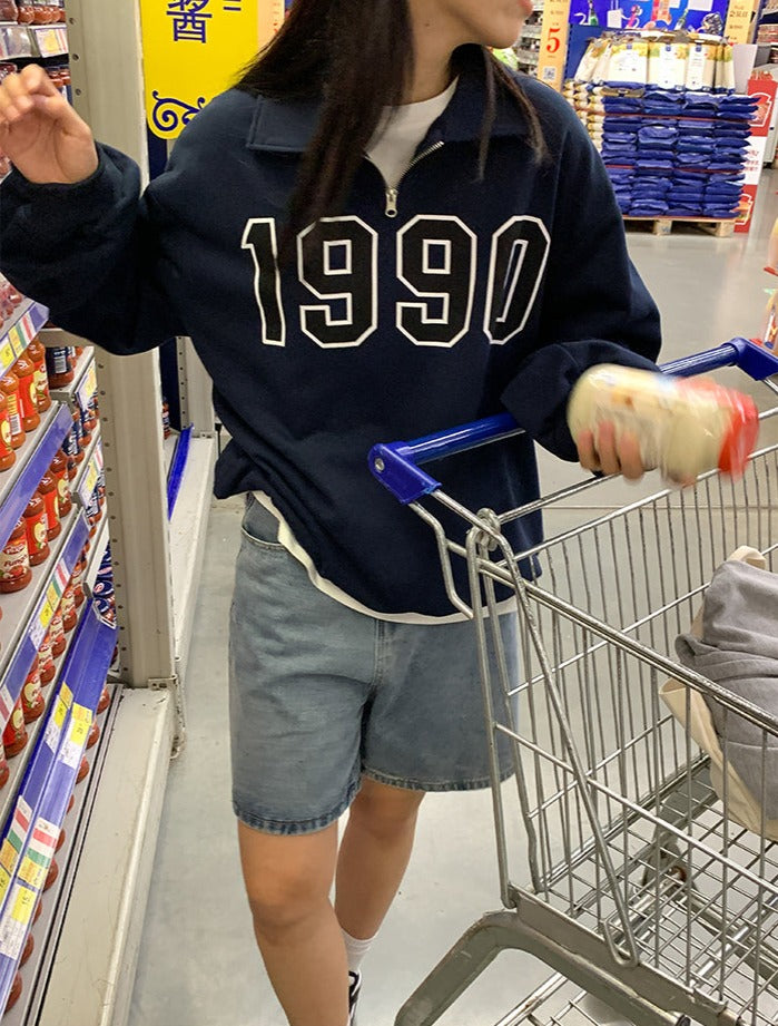 Dam Tröja Retro Halv Dragkedja 90-Tal Polyester-2