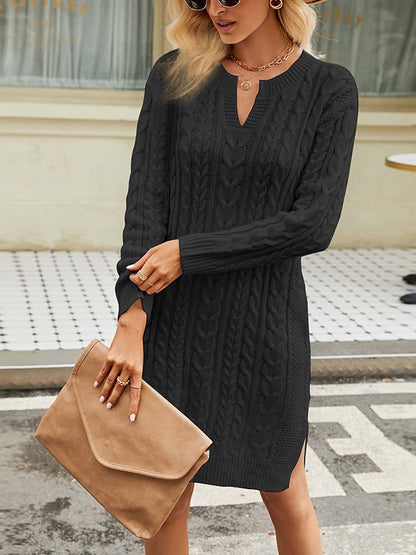 Damstickklänning Stickad Akryl Svart-2