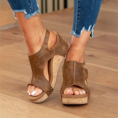 Dam Sandaler Läder Sommarstil med Gel-Dämpning och Robust Sula-2