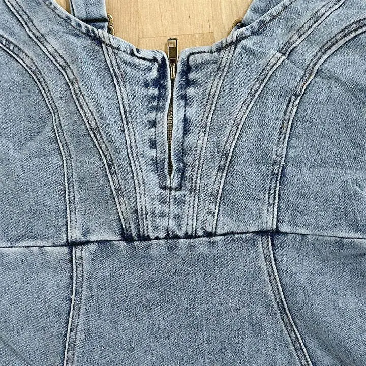 Dam Lång Jeansklänning Justerbara Remmar Denim 5