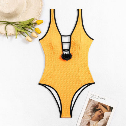 Baddräkt Dam Med Utskurna Detaljer och Struktur i Nylon och Spandex-5