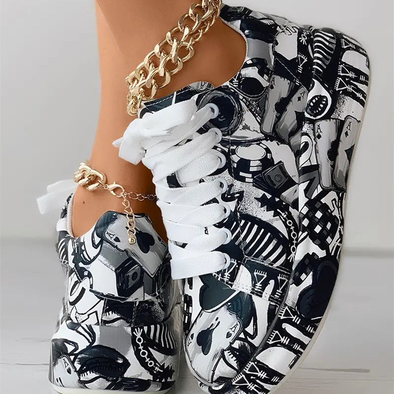Kvinnors Sneakers Graffiti Stil Gummi Syntetiskt Läder-1
