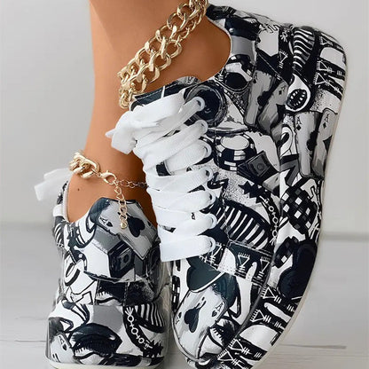 Kvinnors Sneakers Graffiti Stil Gummi Syntetiskt Läder-1