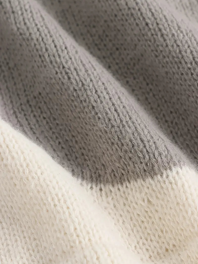 Dam Stickad Tröja Avslappnad Färgblock Vinterstil-3