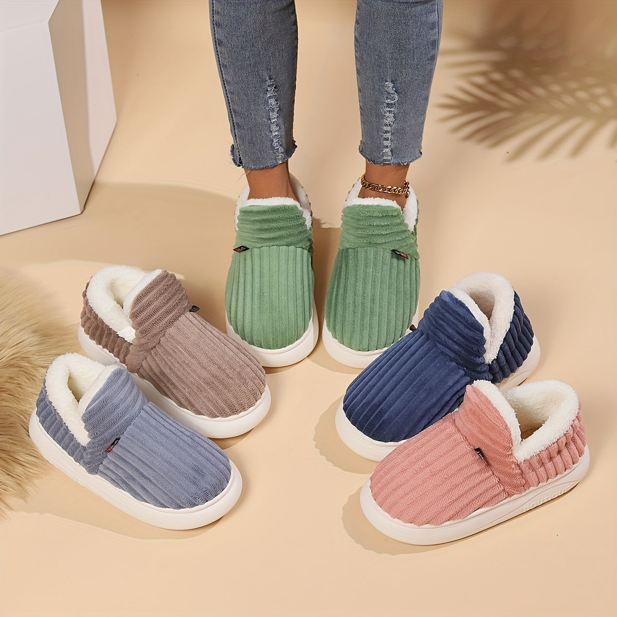 Dam Tofflor Mjuk Plysch Design för Inomhusbruk-4