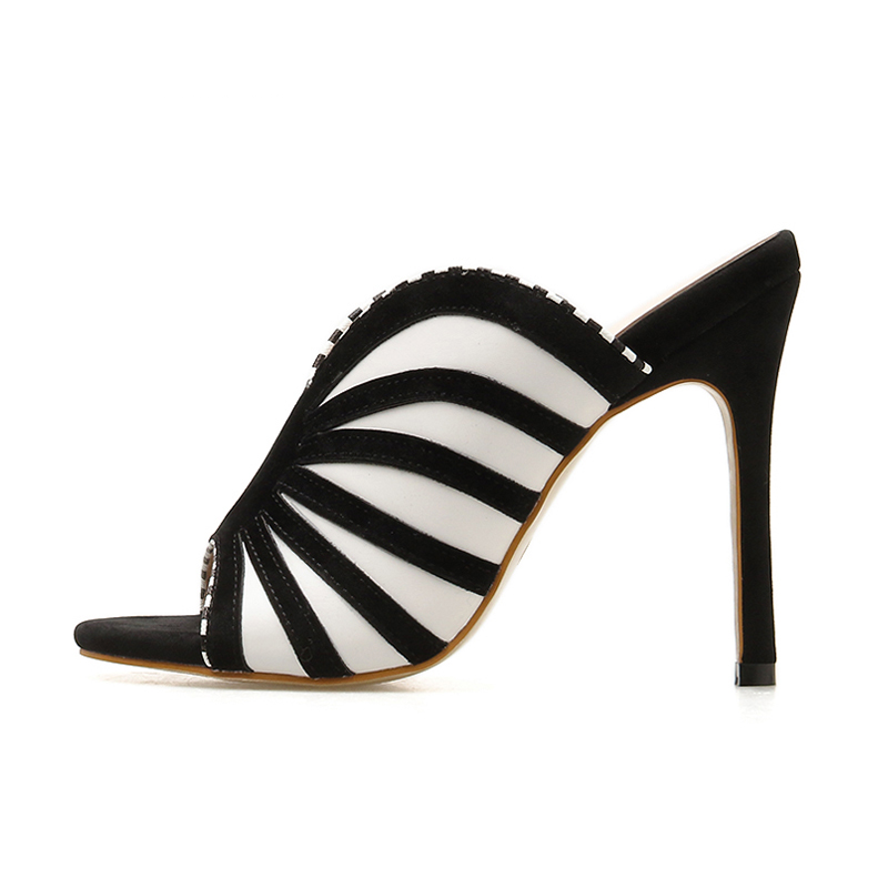 Dam Sandaler Klack Zebra Mönster Flock Material-2