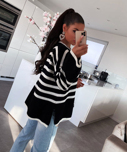 Stickad Dam Tröja Randig Modern Design i Mjukt Material-4