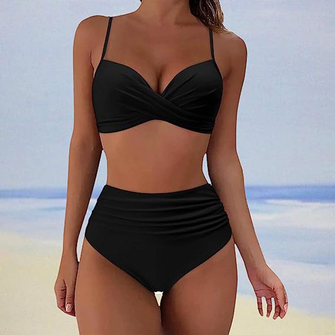 Dam Hög Midja Bikini Vadderad Elastiskt Material Kvalité 7