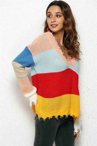 Stickad Dam Tröja V-ringad Ribbad Akryl-4