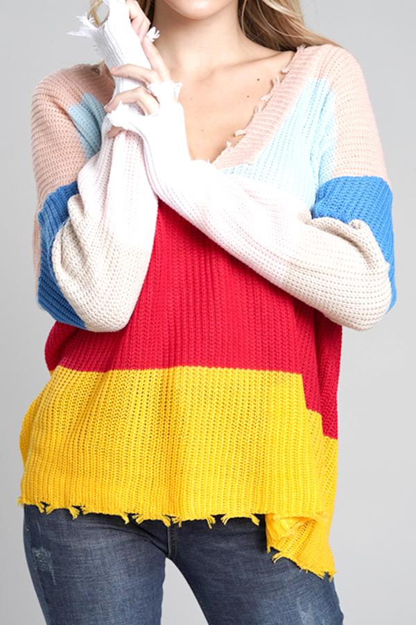 Stickad Dam Tröja V-ringad Ribbad Akryl-5