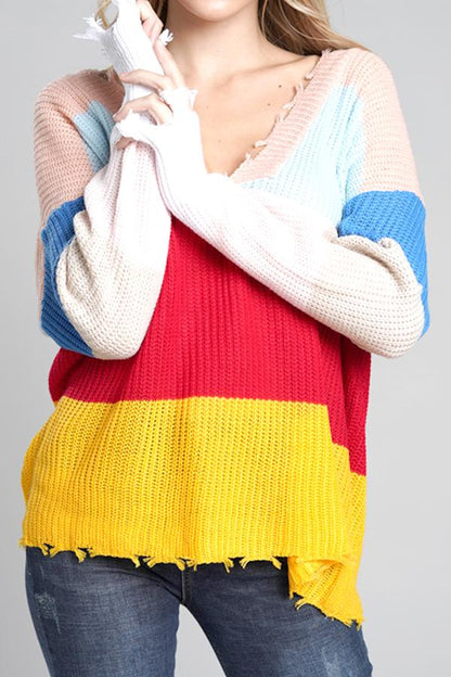 Stickad Dam Tröja V-ringad Ribbad Akryl-5