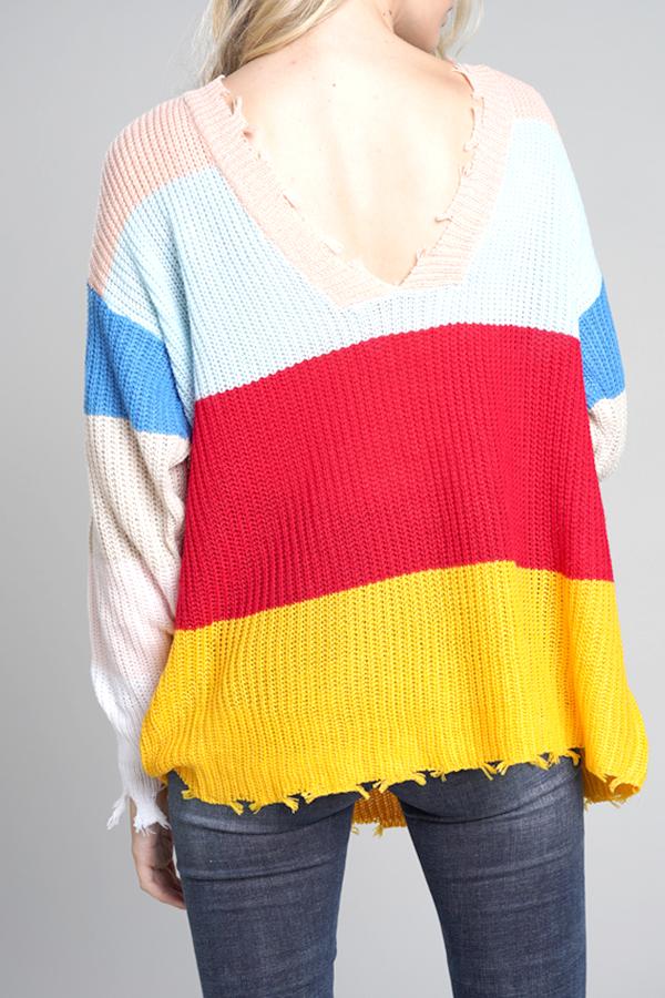 Stickad Dam Tröja V-ringad Ribbad Akryl-6