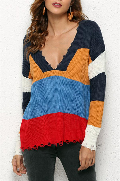 Variant image for Dam Stickad Tröja V-ringad Ribbad Akryl-1