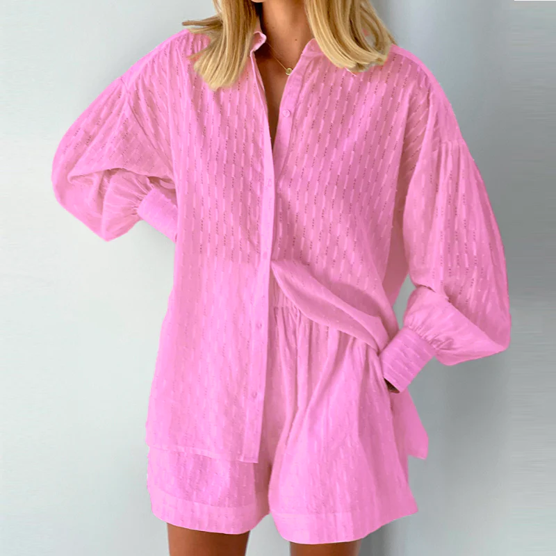 Dam Duo Set Löst Bekväm Bomull Polyester 13