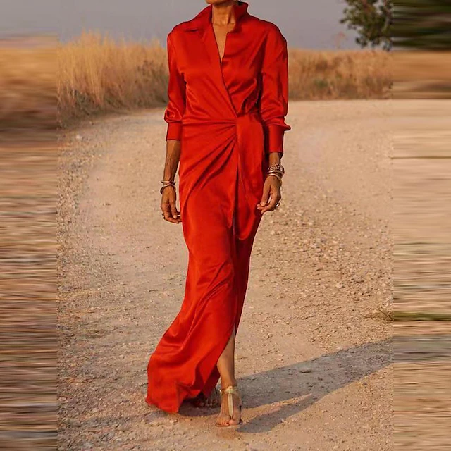 Kvinnors Modeklänning Hög Midja med Bälte Polyester-2