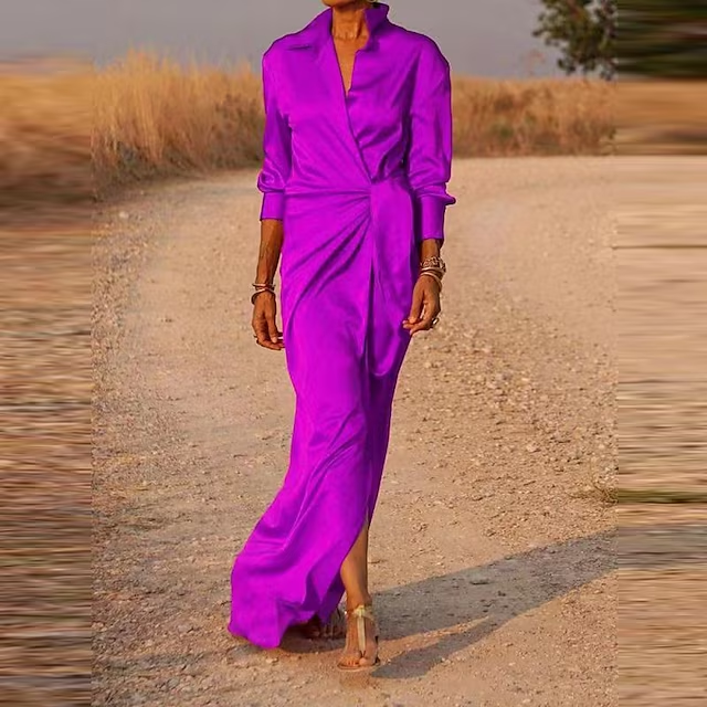 Kvinnors Modeklänning Hög Midja med Bälte Polyester-4