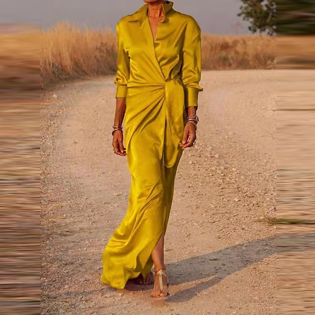 Kvinnors Modeklänning Hög Midja med Bälte Polyester-5