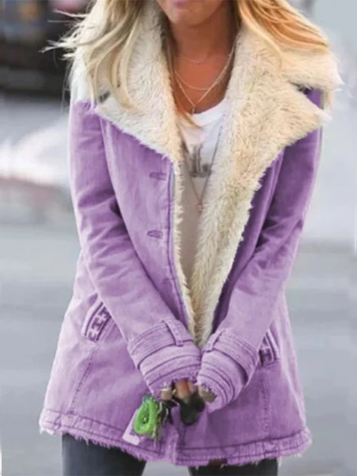 Dam Vinterjacka Med Fodrad Krage Trendig Design Polyester-6
