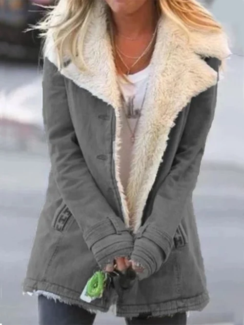 Dam Vinterjacka Med Fodrad Krage Trendig Design Polyester-4