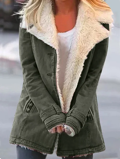 Dam Vinterjacka Med Fodrad Krage Trendig Design Polyester-3