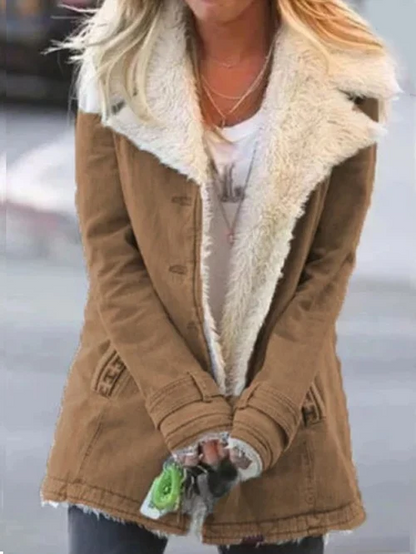 Dam Vinterjacka Med Fodrad Krage Trendig Design Polyester-2