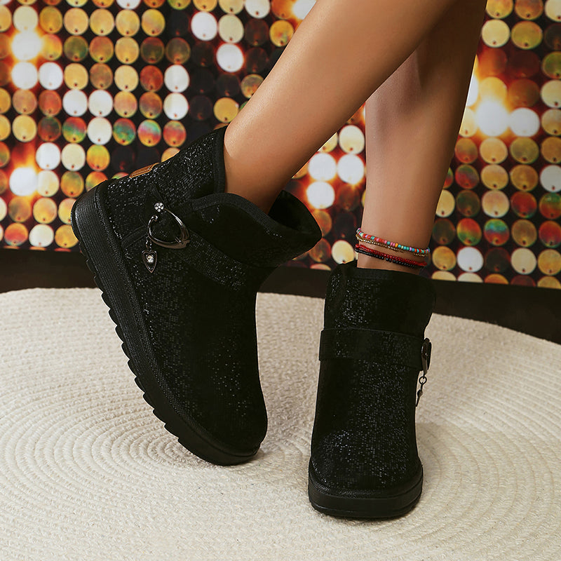 Fodrade Vinterstövlar Dam Quiltad Gummi för Kalla Dagar-3