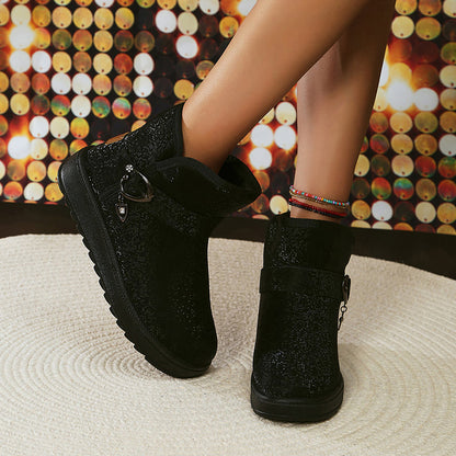 Fodrade Vinterstövlar Dam Quiltad Gummi för Kalla Dagar-3