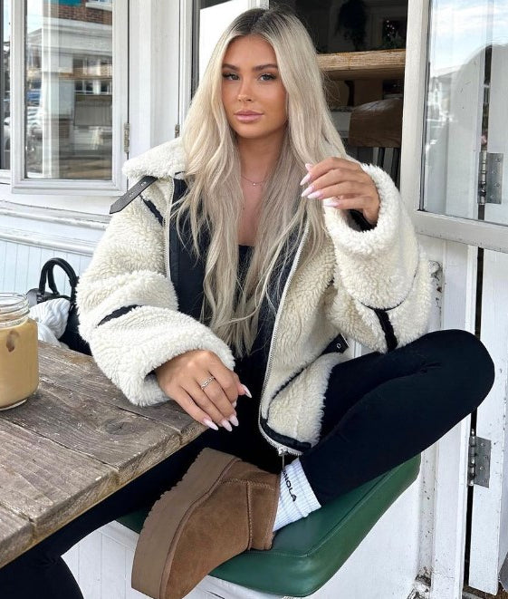 Kvinnors Lång Teddyjacka Fleece Elegant Värmande-5