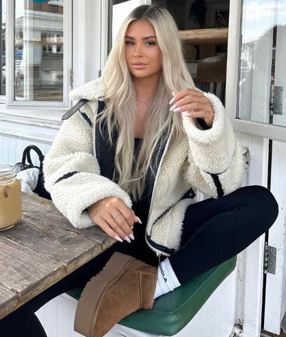 Kvinnors Lång Teddyjacka Fleece Elegant Värmande-5