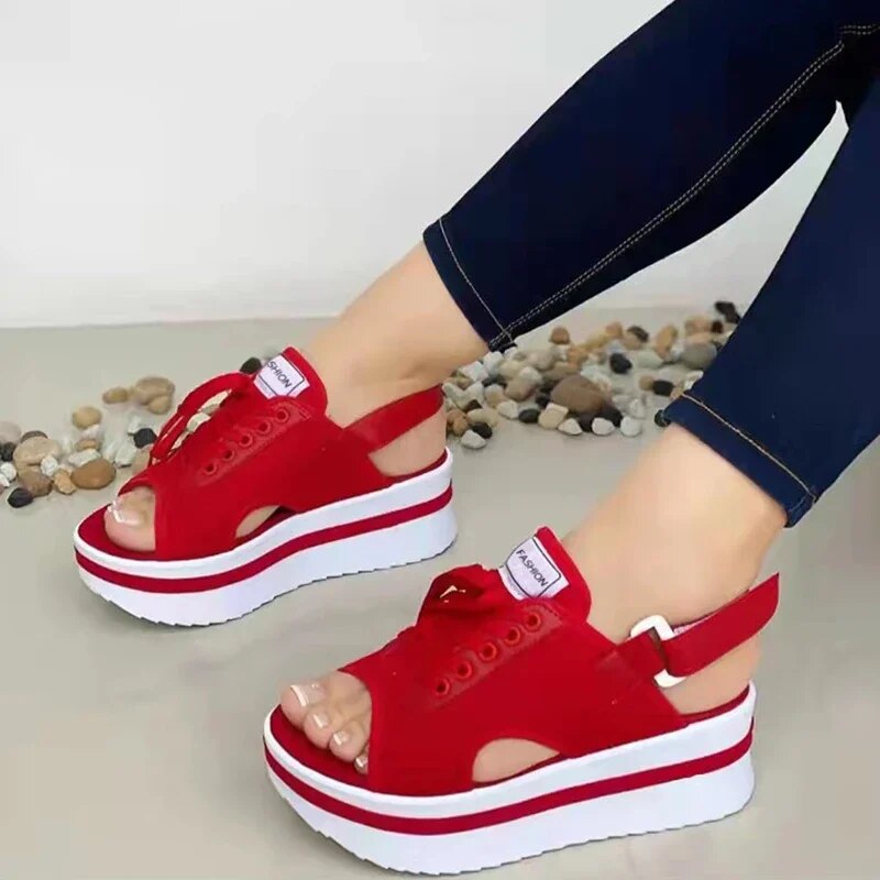 Variant image for Dam Sandaler Platta Peep-Toe Syntetiskt Läder med Snörning-1