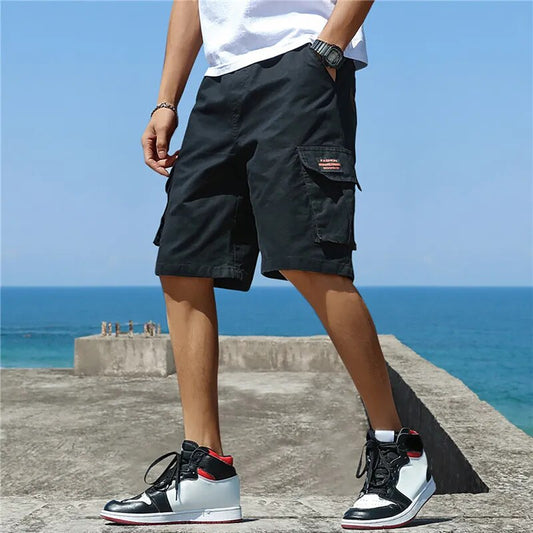 Herrens Baggy Shorts Löst Passform 100% Bomull Flera Fickor-1