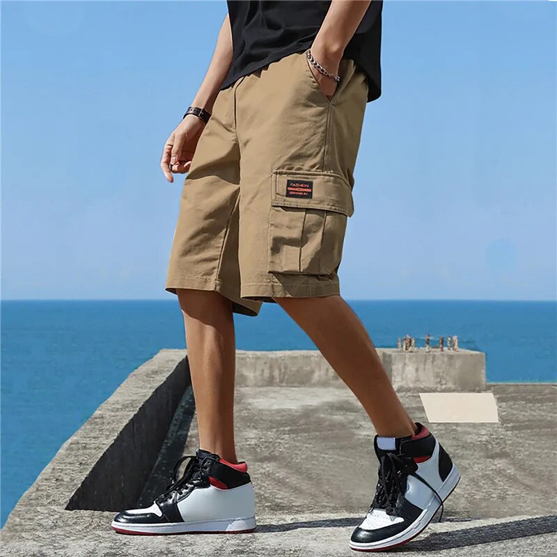 Herrens Baggy Shorts Löst Passform 100% Bomull Flera Fickor-3