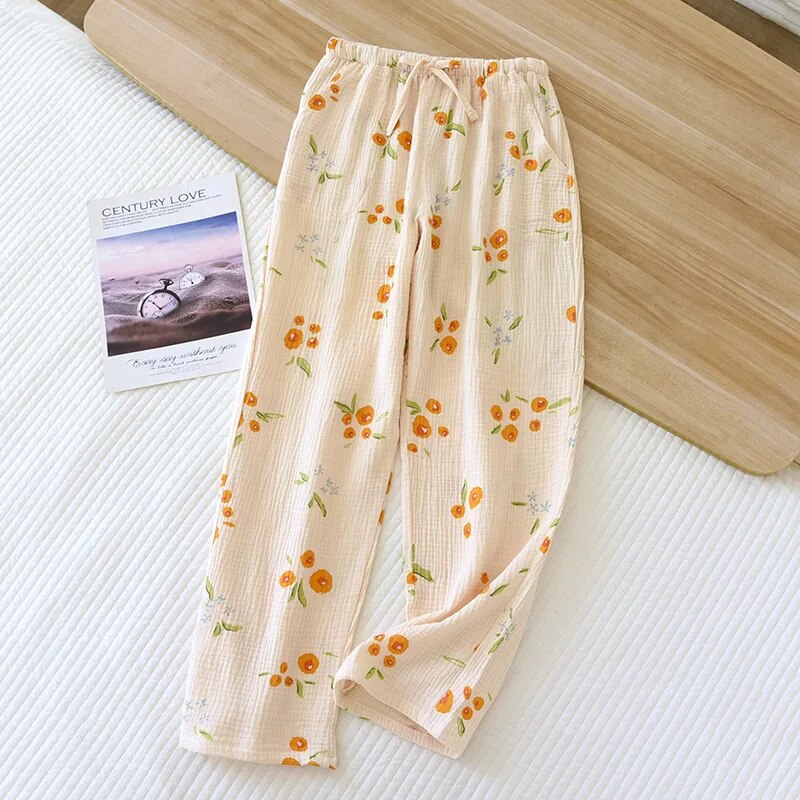 Dam Pyjamabyxor Blommig Design Lätt Material-6