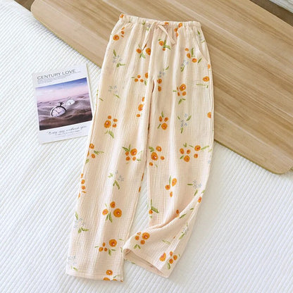 Dam Pyjamabyxor Blommig Design Lätt Material-6