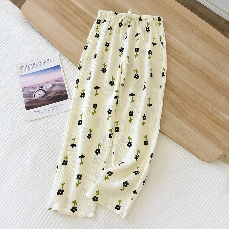 Dam Pyjamabyxor Blommig Design Lätt Material-4