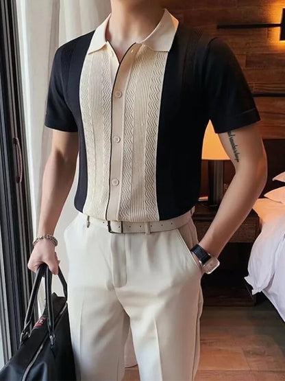 Herrar Polo Skjorta Randig Stickad 100% Bomull Modern Passform-5