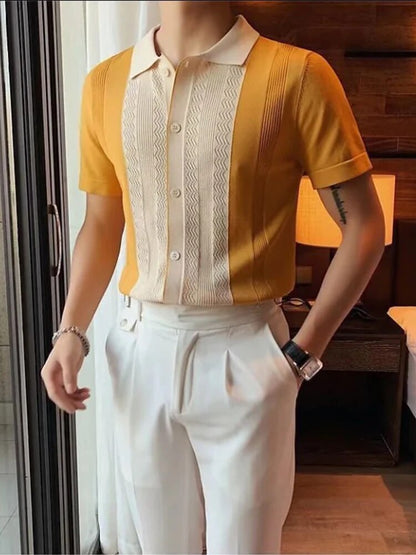 Herrar Polo Skjorta Randig Stickad 100% Bomull Modern Passform-2