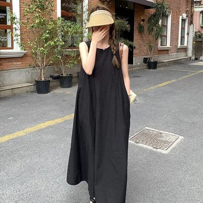 Variant image for Dam Ärmlös Klänning Lång Löst Sittande Lätt Material O-Hals-7