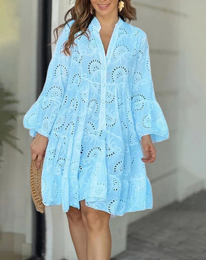 Kvinnors Klänning V-Hals Hålmönster Andningsbart Material-6