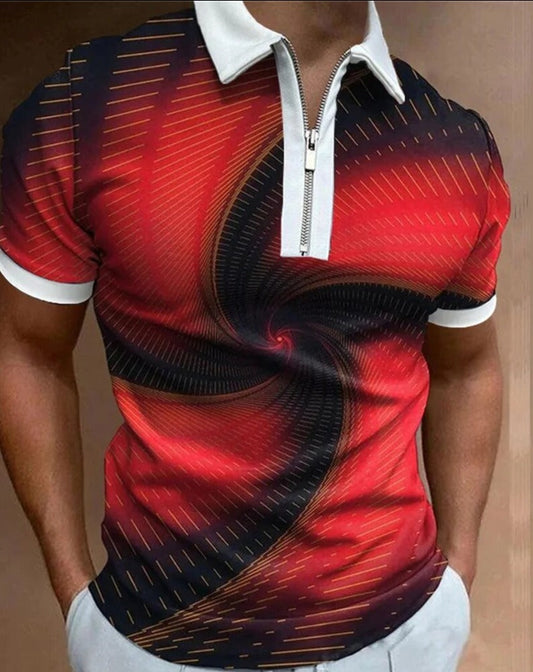 Herr Polo Skjorta Abstrakt Design Bomull-1