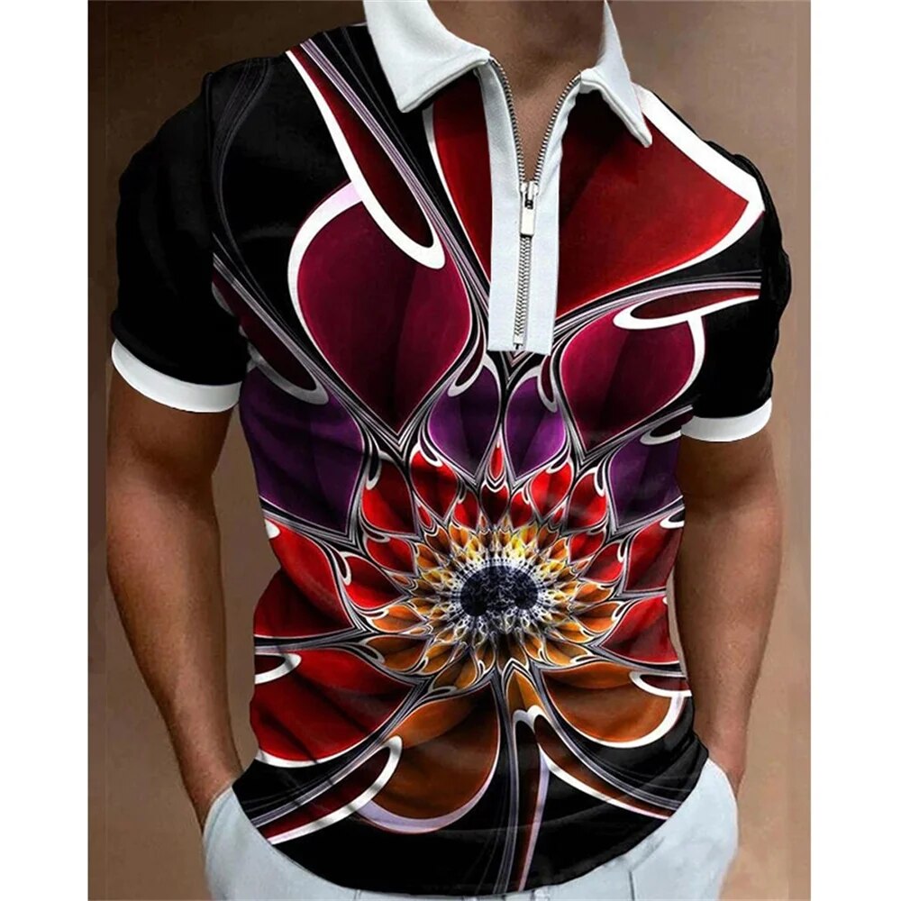 Herr Polo Skjorta Abstrakt Design Bomull-5